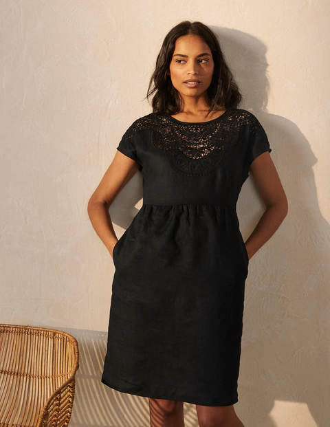 Fleur Embroidered Linen Dress - Black