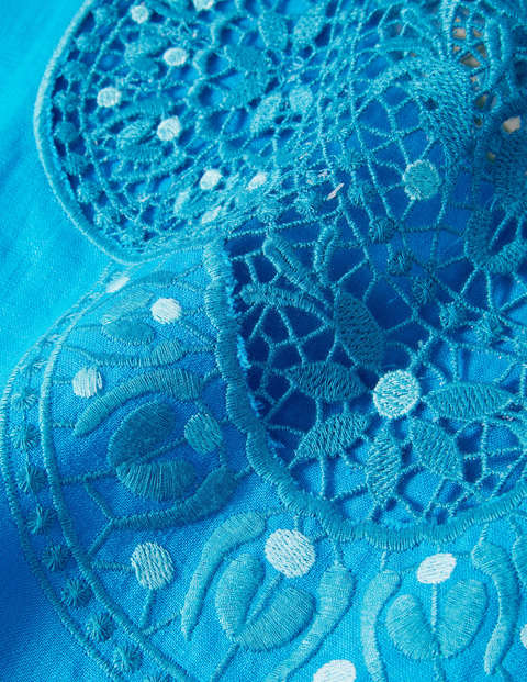 Fleur Embroidered Linen Dress - Blue Lagoon Fleur Embroidered Linen Dress - Blue Lagoon