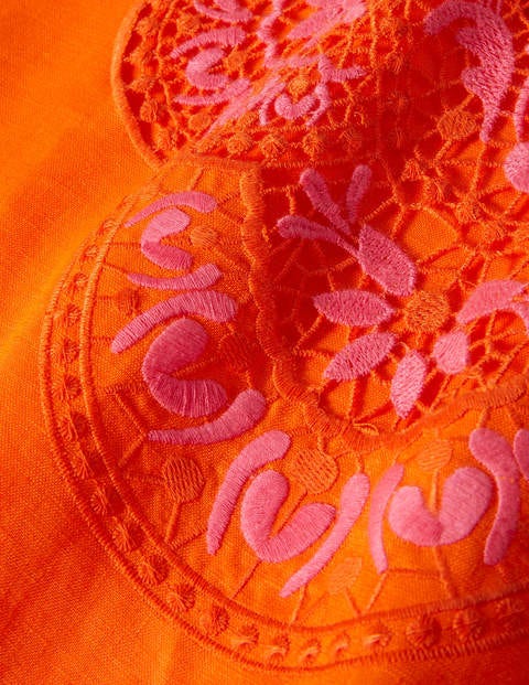 Fleur Embroidered Linen Dress - Satsuma Fleur Embroidered Linen Dress - Satsuma