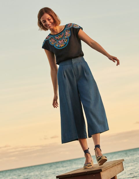 Top Fleur brodé en lin - Noir/multi Top Fleur brodé en lin - Noir/multi