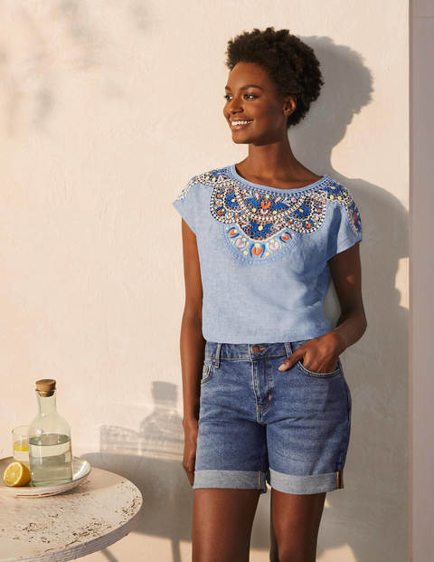 Fleur Leinenoberteil mit Stickerei - Faux-Uni Fleur Leinenoberteil mit Stickerei - Faux-Uni