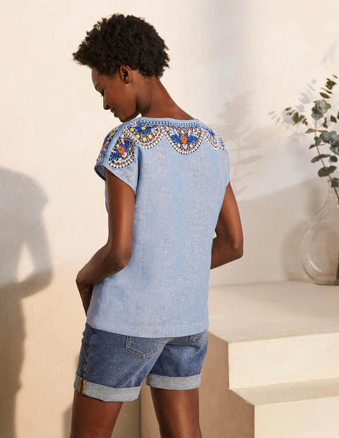 Fleur Leinenoberteil mit Stickerei - Faux-Uni Fleur Leinenoberteil mit Stickerei - Faux-Uni
