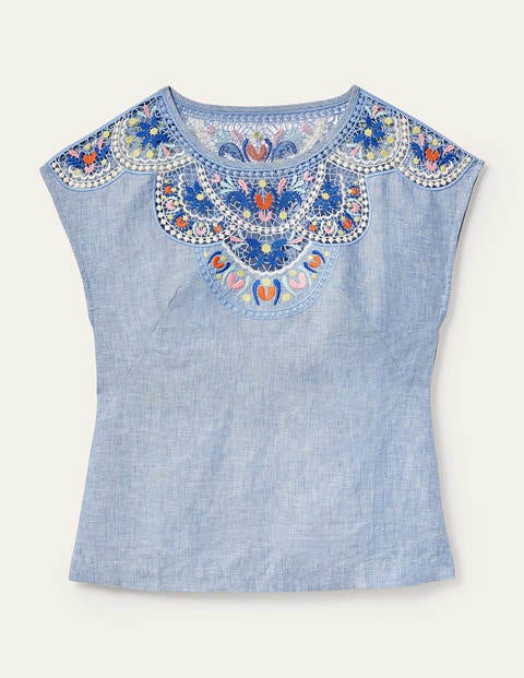 Fleur Leinenoberteil mit Stickerei - Faux-Uni Fleur Leinenoberteil mit Stickerei - Faux-Uni