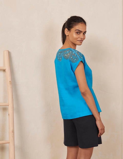 Fleur Embroidered Linen Top - Blue Lagoon Fleur Embroidered Linen Top - Blue Lagoon