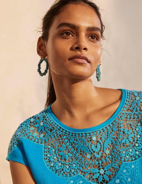 Fleur Embroidered Linen Top - Blue Lagoon Fleur Embroidered Linen Top - Blue Lagoon