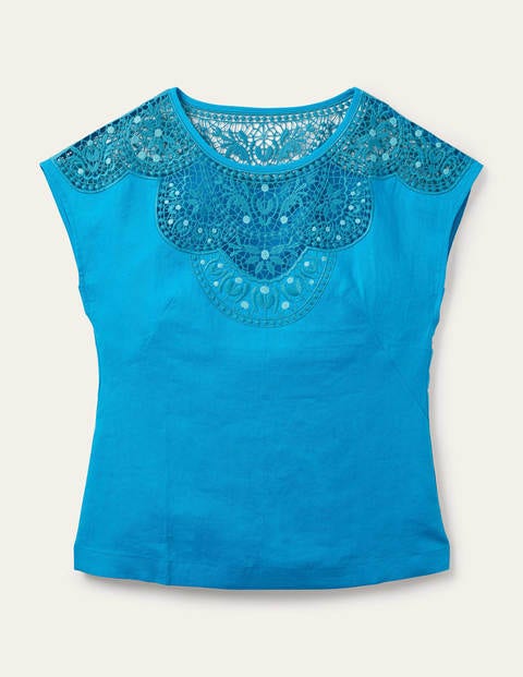 Fleur Embroidered Linen Top - Blue Lagoon Fleur Embroidered Linen Top - Blue Lagoon