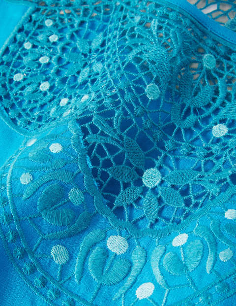 Fleur Embroidered Linen Top - Blue Lagoon Fleur Embroidered Linen Top - Blue Lagoon