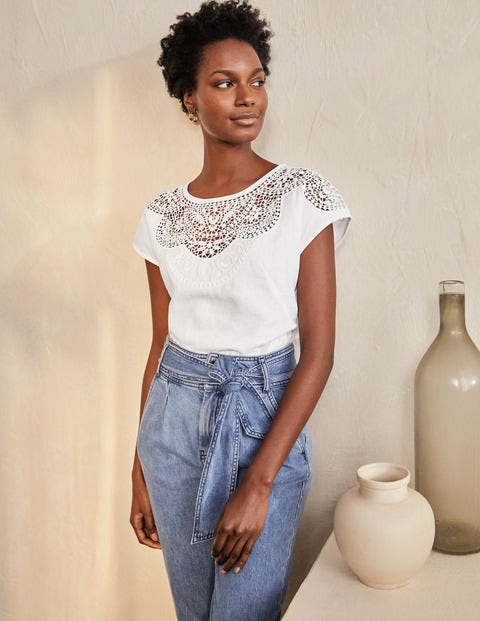 Top Fleur brodé en lin - Blanc Top Fleur brodé en lin - Blanc