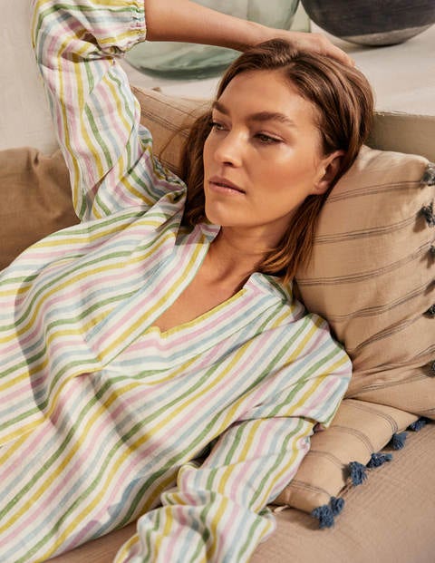 Hannah Linen Shirt - Green and Pink Stripe Hannah Linen Shirt - Green and Pink Stripe