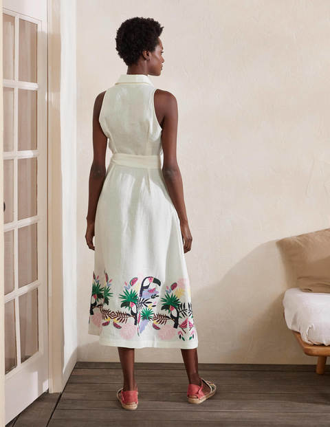 Kate Linen Shirt Dress - Ivory with multi embroidery Kate Linen Shirt Dress - Ivory with multi embroidery