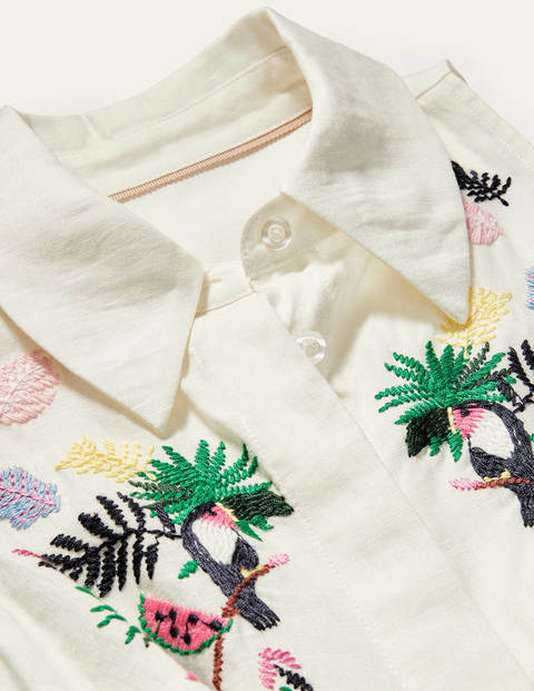 Kate Linen Shirt Dress - Ivory with multi embroidery Kate Linen Shirt Dress - Ivory with multi embroidery