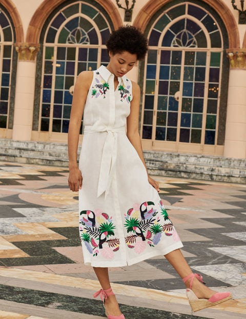 Kate Linen Shirt Dress - Ivory with multi embroidery Kate Linen Shirt Dress - Ivory with multi embroidery