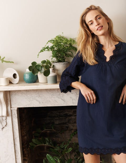 Erin Cotton Broderie Dress - Navy Erin Cotton Broderie Dress - Navy