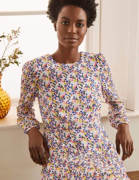 Annie Tiered Midi Dress - Ivory, Peony Burst Small Annie Tiered Midi Dress - Ivory, Peony Burst Small