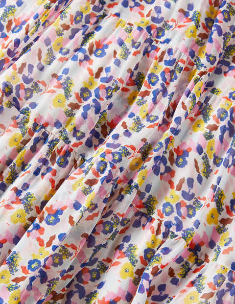 Annie Tiered Midi Dress - Ivory, Peony Burst Small Annie Tiered Midi Dress - Ivory, Peony Burst Small