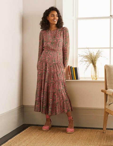 Annie Tiered Midi Dress - Azalea, Ornate Floral Annie Tiered Midi Dress - Azalea, Ornate Floral