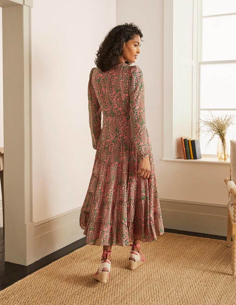 Annie Tiered Midi Dress - Azalea, Ornate Floral Annie Tiered Midi Dress - Azalea, Ornate Floral