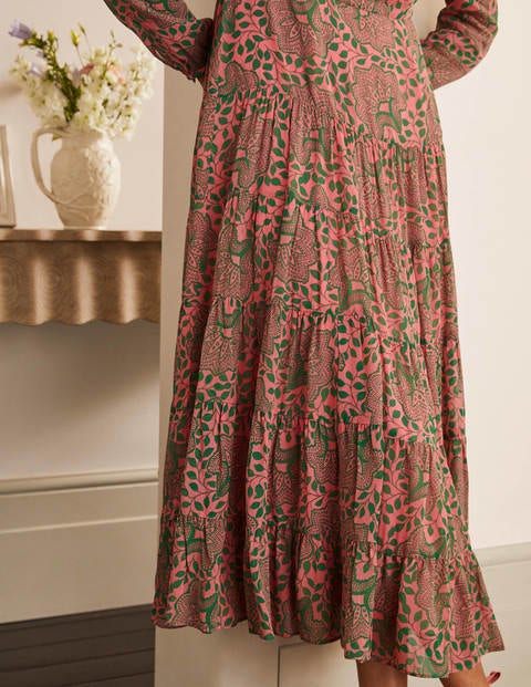 Annie Tiered Midi Dress - Azalea, Ornate Floral Annie Tiered Midi Dress - Azalea, Ornate Floral