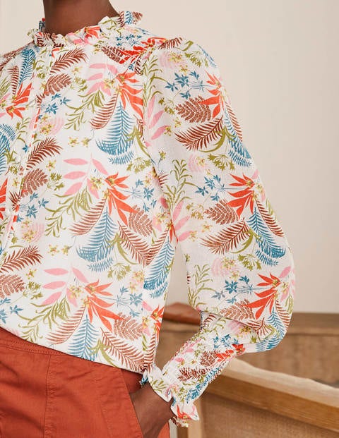 Anastasia Smocked Top - Ivory, Safari Fern Anastasia Smocked Top - Ivory, Safari Fern