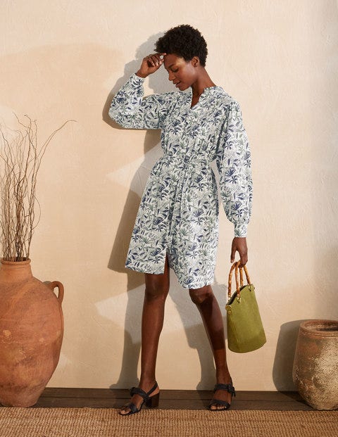 Robe-chemise Antonia en coton - Ivoire, palmier tropical
