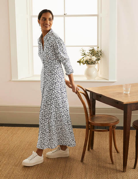Cecile Midi Shirt Dress - French Navy, Palm Cecile Midi Shirt Dress - French Navy, Palm
