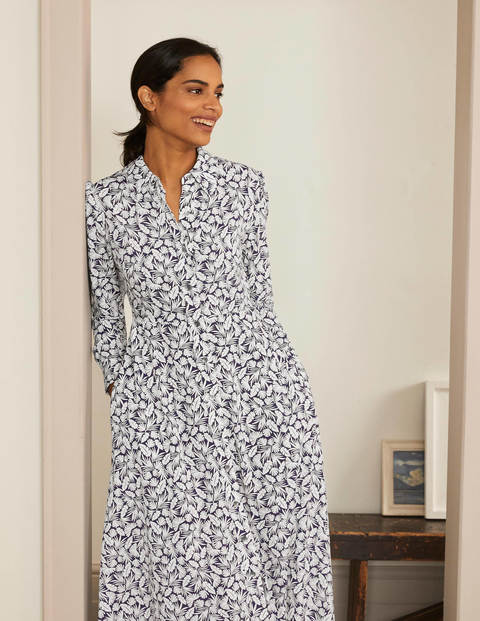 Cecile Midi Shirt Dress - French Navy, Palm Cecile Midi Shirt Dress - French Navy, Palm