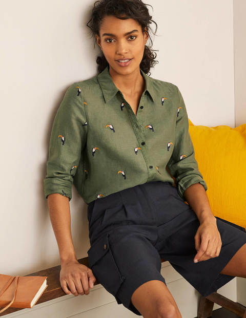 Embroidered Linen Shirt - Alder Embroidered Linen Shirt - Alder