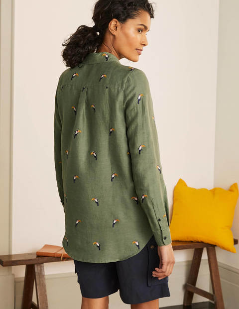 Embroidered Linen Shirt - Alder Embroidered Linen Shirt - Alder