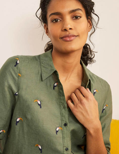 Embroidered Linen Shirt - Alder Embroidered Linen Shirt - Alder