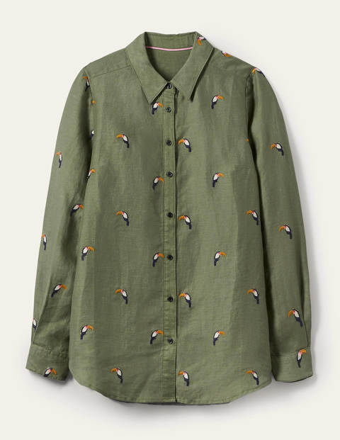 Embroidered Linen Shirt - Alder Embroidered Linen Shirt - Alder