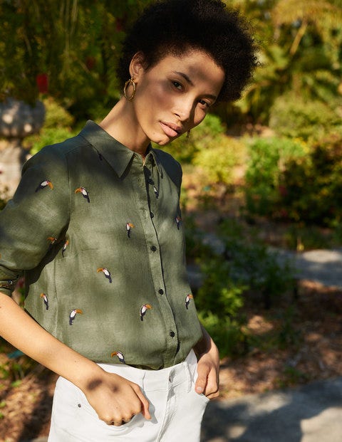 Embroidered Linen Shirt - Alder Embroidered Linen Shirt - Alder