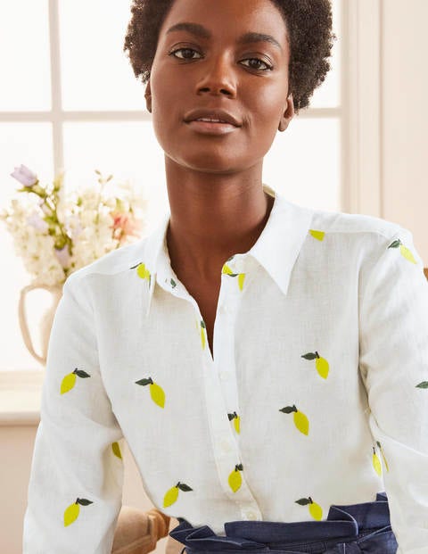 Embroidered Linen Shirt - White with Lemon Embroidery Embroidered Linen Shirt - White with Lemon Embroidery