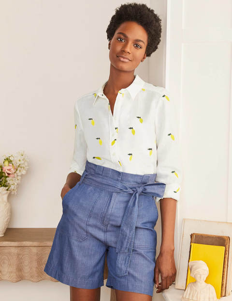 Embroidered Linen Shirt - White with Lemon Embroidery Embroidered Linen Shirt - White with Lemon Embroidery