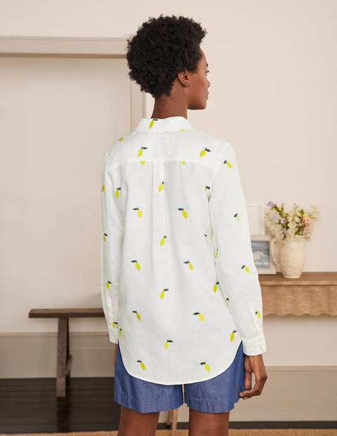 Embroidered Linen Shirt - White with Lemon Embroidery Embroidered Linen Shirt - White with Lemon Embroidery