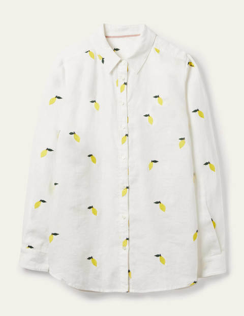 Embroidered Linen Shirt - White with Lemon Embroidery Embroidered Linen Shirt - White with Lemon Embroidery