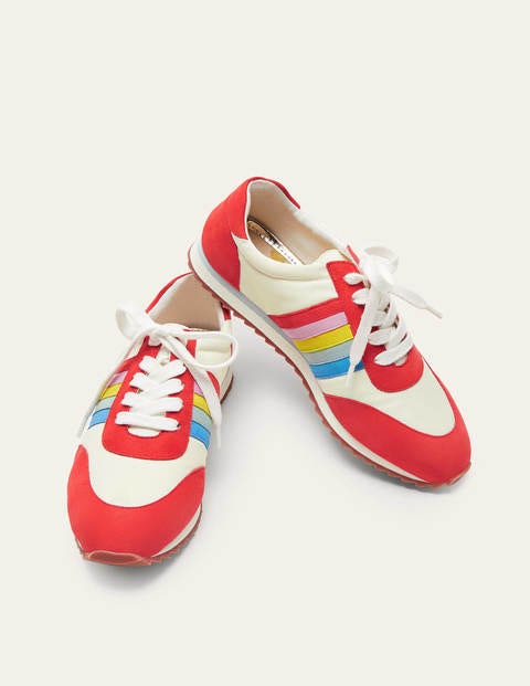 Striped Trainers - Cherry Red/White Striped Trainers - Cherry Red/White