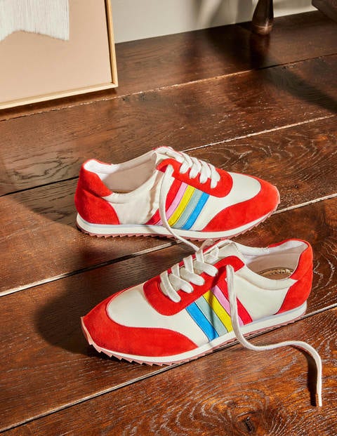 Striped Trainers - Cherry Red/White Striped Trainers - Cherry Red/White