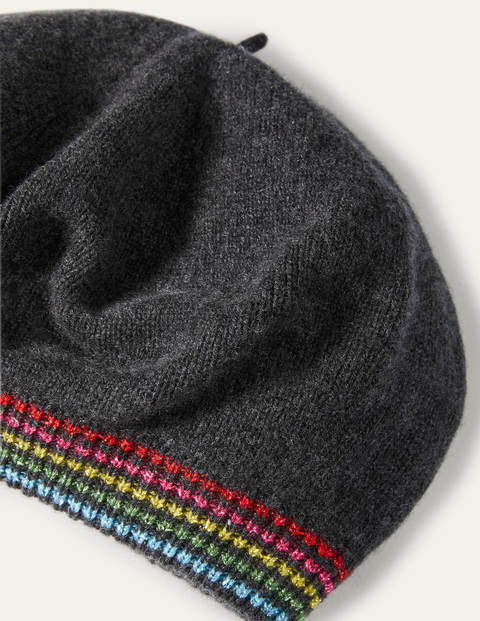 Cashmere Beret - Charcoal Melange/Lurex Stripe Cashmere Beret - Charcoal Melange/Lurex Stripe
