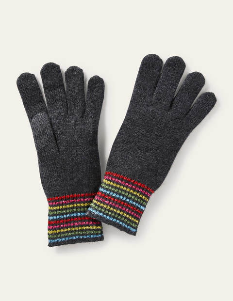 Cashmere Gloves - Charcoal Melange/Lurex Stripe Cashmere Gloves - Charcoal Melange/Lurex Stripe