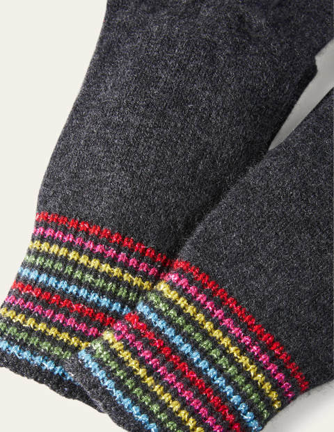 Cashmere Gloves - Charcoal Melange/Lurex Stripe Cashmere Gloves - Charcoal Melange/Lurex Stripe