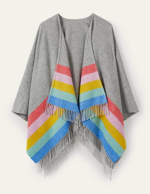 Cape aus Wolle - Grau, Regenbogenstreifen Cape aus Wolle - Grau, Regenbogenstreifen