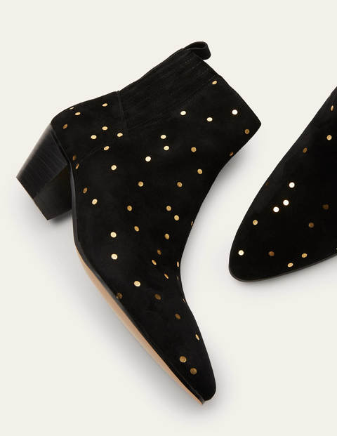 Western Ankle Boots - Black and Gold, Scattered Spot Western Ankle Boots - Black and Gold, Scattered Spot