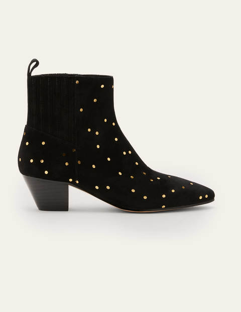 Western Ankle Boots - Black and Gold, Scattered Spot Western Ankle Boots - Black and Gold, Scattered Spot