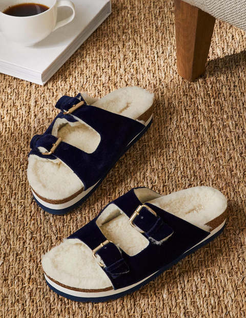 Chaussons cosy - Velours bleu marine Chaussons cosy - Velours bleu marine