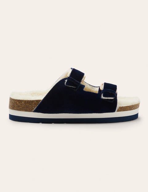 Chaussons cosy - Velours bleu marine Chaussons cosy - Velours bleu marine
