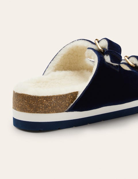 Chaussons cosy - Velours bleu marine Chaussons cosy - Velours bleu marine