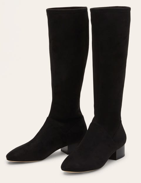 Flache Stiefel mit Stretch - Schwarz Flache Stiefel mit Stretch - Schwarz