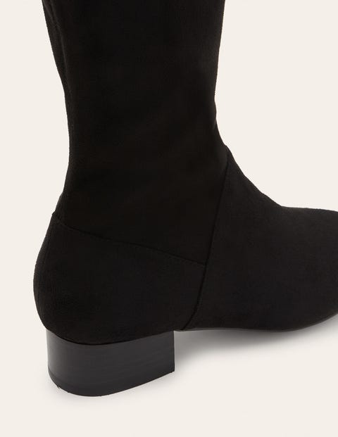 Flache Stiefel mit Stretch - Schwarz Flache Stiefel mit Stretch - Schwarz