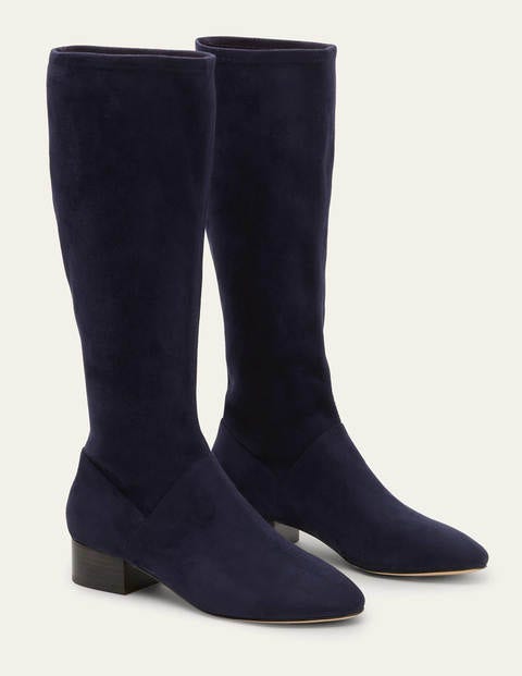 Flache Stiefel mit Stretch - Navy Flache Stiefel mit Stretch - Navy
