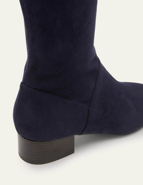 Flache Stiefel mit Stretch - Navy Flache Stiefel mit Stretch - Navy